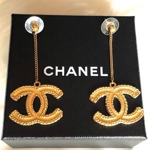 Authentic Chanel XL CC Long Dangle earrings
